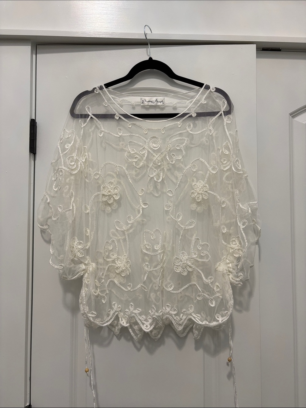 Pretty Angel Ivory Sheer Embroidered Blouse